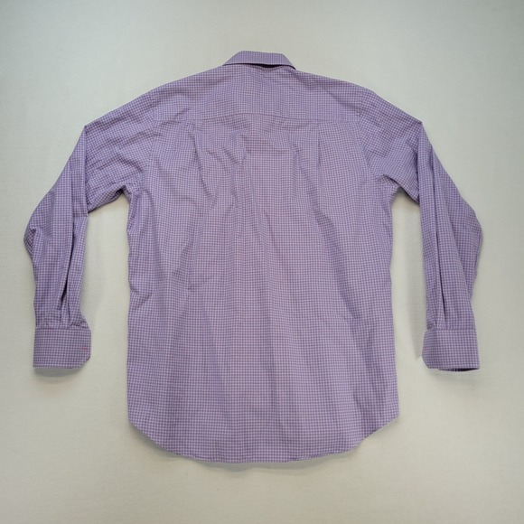 David Donahue Dress Shirt Mens Large Purple Check Button Up Long Sleeve - Picture 3 of 10